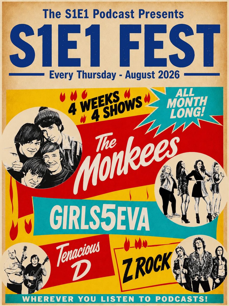 S1E1Pod's tweet photo. 📺 🎶 ALL MONTH LONG 🎶 📺
#music #S1E1 #Podcast #TheMonkees #Girls5Eva #ZRock #TenaciousD https://t.co/LUeibjOEjT