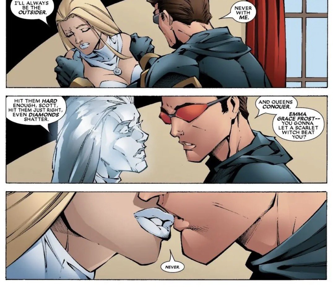 Hussy616's tweet photo. Imagine thinking “fusing souls” with your significant other is something romantic and not creepy or controlling at all.  #SummerFrost will always be effortless. #EmmaFrost #XMen https://t.co/5Hau6IrzIP
