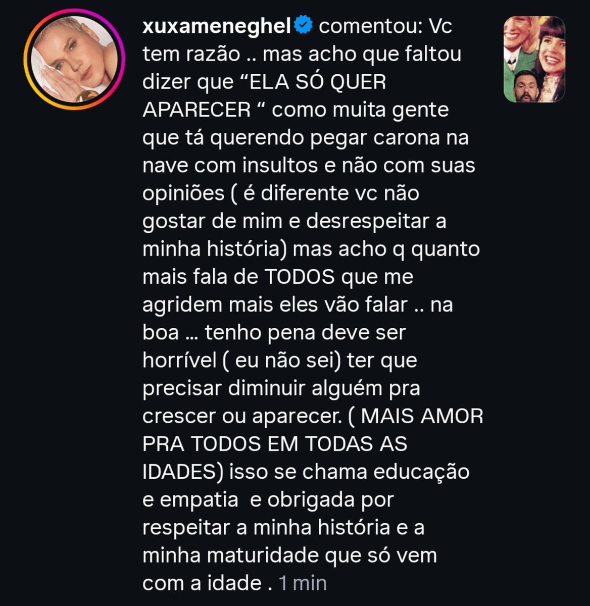MarcioRolimOF's tweet photo. Xuxa comentou e me agradeceu. Tô toda cagada. https://t.co/74RYmAza4D