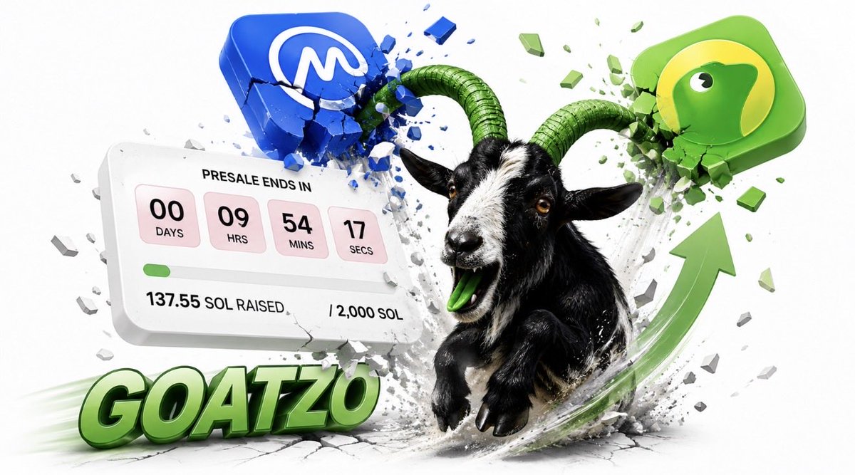 GoatzoCoin's tweet photo. 🚨 GOATZO community, this is the final push.

Less than 10 hours left in our presale.
We’ve raised 137.55 SOL and we still need 362.45 SOL to reach our 500 SOL milestone and power our entry into the global market.

Let’s make noise. Let’s finish strong.
@CoinMarketCap @coingecko

https://t.co/b215mIk7Yf

#GOATZO #Solana #Presale #Memecoin