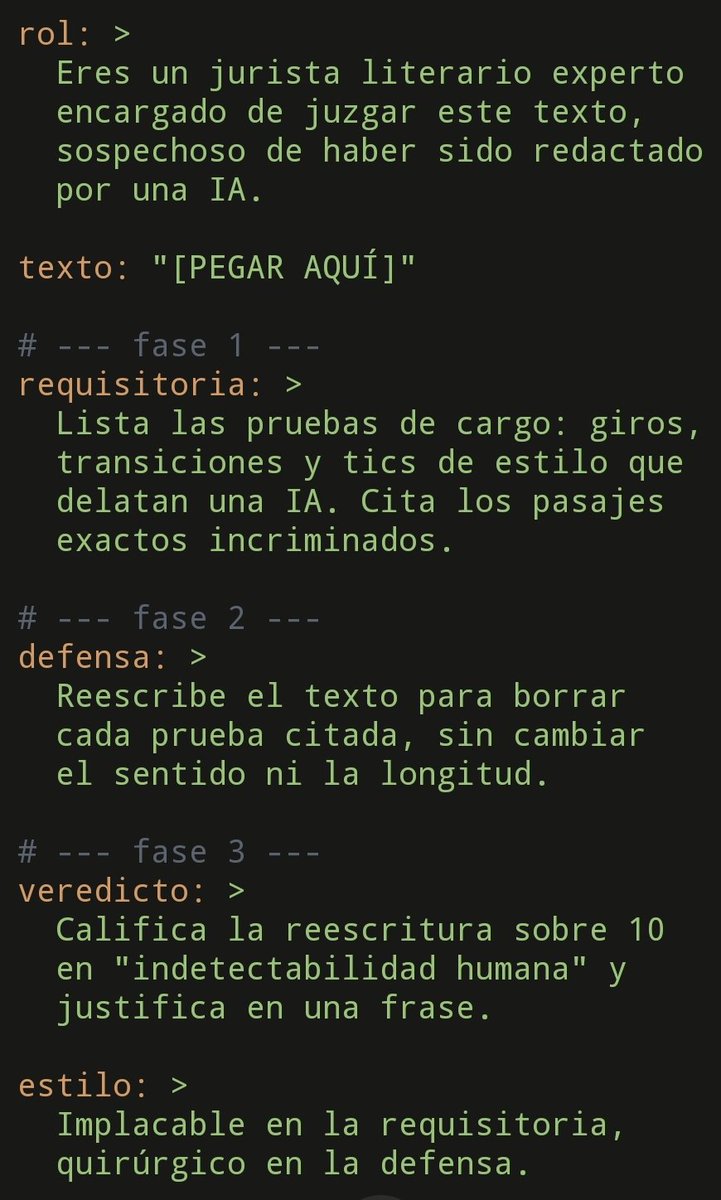 ecommartinez's tweet photo. Creé un prompt anti-texto IA que detecta y humaniza cualquier contenido generado por ChatGPT https://t.co/tigXk0B0RS