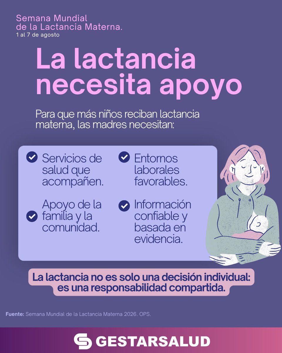 Gestarsalud's tweet photo. Para que más niños reciban lactancia, las madres necesitan servicios de salud, apoyo familiar y comunitario, entornos laborales favorables e información confiable. https://t.co/aCSEu39G2H