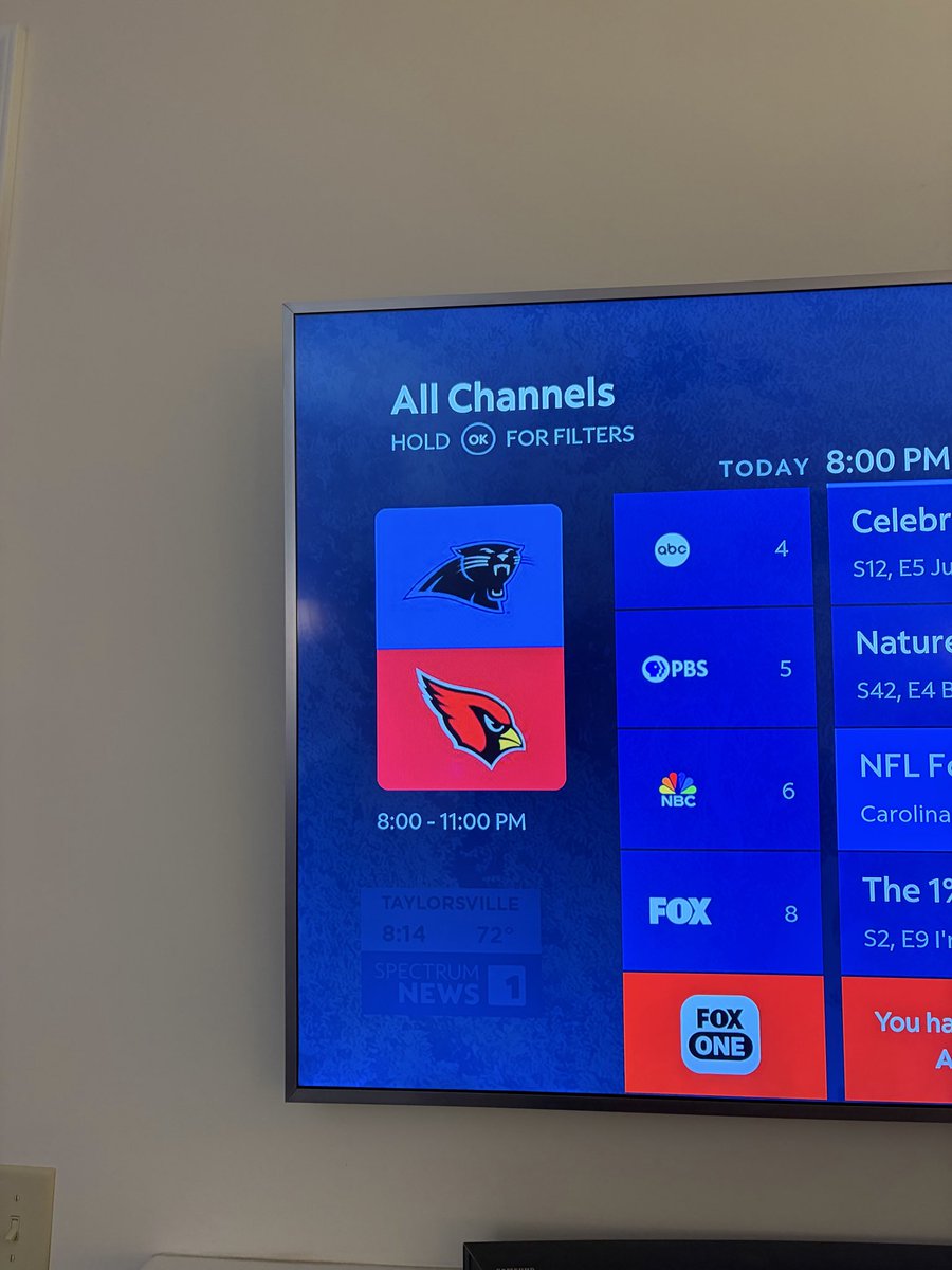 drew_portal's tweet photo. Year 14 of the Panthers logo not being changed.  Let’s keep this streak going and get to 15 next year @GetSpectrum!! https://t.co/pajyaiYcZv