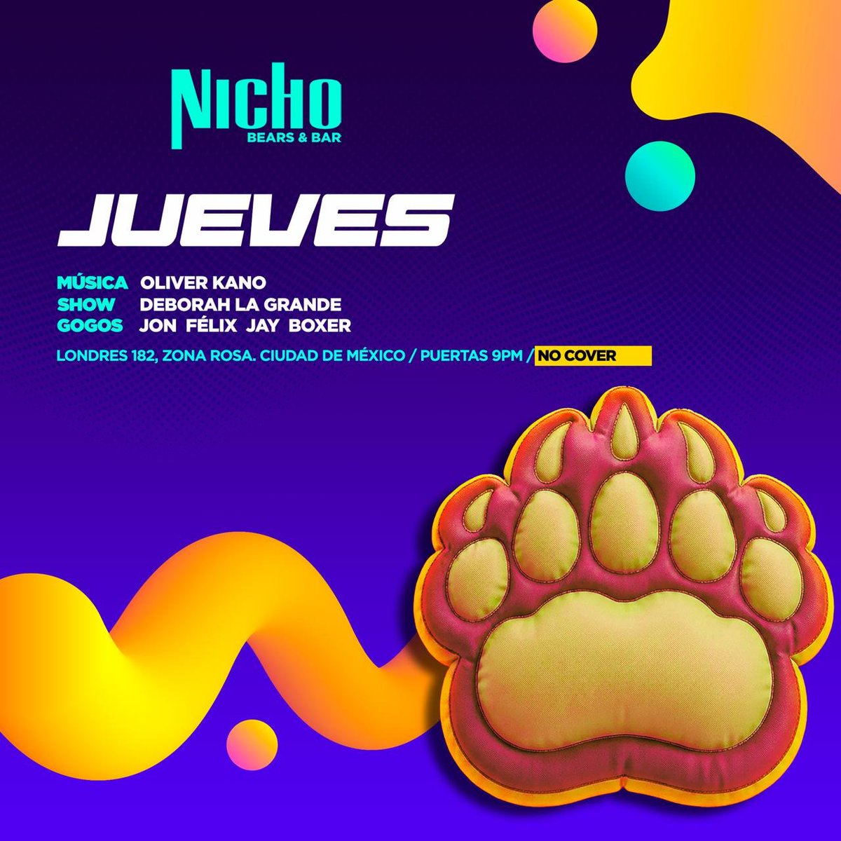 NichoBearsBar's tweet photo. ¿Planes para hoy? ¡NICHO B&B te espera! 🐻🎉
Show de Deborah La Grande + Música de Oliver Kano + Gogos.
📍 Londres 182, Zona Rosa.
🚪 9PM
🆓 NO COVER
¡Arranquemos el fin de semana desde el jueves! #NichoBar #CDMX #BearBar #ZonaRosa #Fiesta https://t.co/V7wuuNTU2n