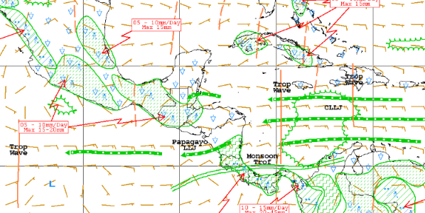 hidromet's tweet photo. Polvo+Chorro de Bajo Nivel, rodean y acompañan la  nueva Onda Trop, la cual cruzará entre el 9 al 10 de agosto, por lo que se presentarán tormentas aisladas !!! mientras llega la Onda las lluvias estarán reducidas !!! https://t.co/bDqNdJIOxs