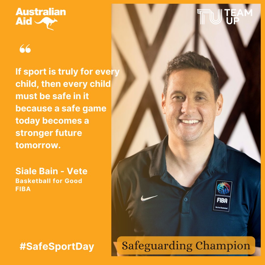 TeamUp_Program's tweet photo. 🏀#SafeSportDay2026 campaign continues, today's spotlight is on Team Up Safeguarding Champion Siale Bain-Vete of @FIBA, lead partner for Basketball for Good. Siale reminds us that if sport is truly for every child, then every child must be safe in it. Supported through 🇦🇺 Team Up https://t.co/wh7rECHSNr
