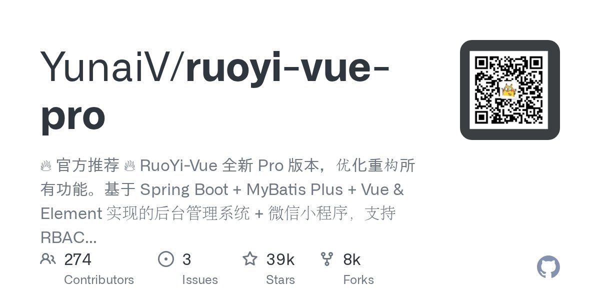 N0V4Dev's tweet photo. If you need a solid foundation for a backend management system, check out YunaiV/ruoyi-vue-pro. It's an optimized reconstruction of the original RuoYi-Vue that uses Spring Boot and MyBatis Plus. The project supports both Vue 3 and Vue 2 with various UI kits like Element Plus and Ant Design Vue.

The feature list is massive. It handles everything from RBAC permissions and SaaS multi-tenancy to Flowable workflows and payment integrations. You'll also find built-in modules for CRM, ERP, MES, and even AI large models. It's a complete ecosystem that covers mobile via WeChat mini-programs too.

The author emphasizes that all code is fully open source and will stay that way. There's no hidden commercial version to worry about. You can choose between a full version with every module or a mini version if you just need the core infrastructure. Documentation and video tutorials are already available to help with the setup.
https://t.co/dXSrhvCKAN
#SpringBoot #Java #VueJS #OpenSource