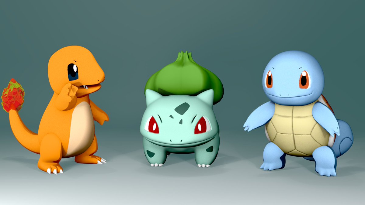 ponta3568's tweet photo. 過去に作ったポケモン御三家スカルプトです
＃blender https://t.co/2SqVfj8eHV