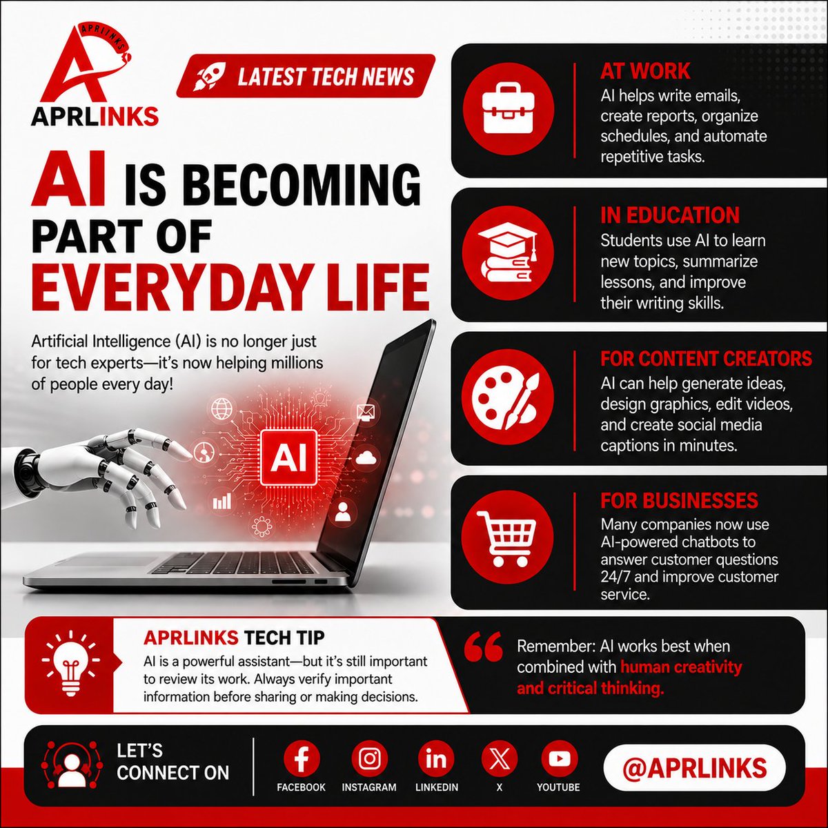 aprLinks's tweet photo. 🤖 ᴀɪ ɪꜱ ʙᴇᴄᴏᴍɪɴɢ ᴘᴀʀᴛ ᴏꜰ ᴇᴠᴇʀʏᴅᴀʏ ʟɪꜰᴇ

Artificial Intelligence (AI) is no longer just for tech experts—it’s now helping millions of people every day!

APRLinks #LatestTechNews https://t.co/TzppLxz3AV