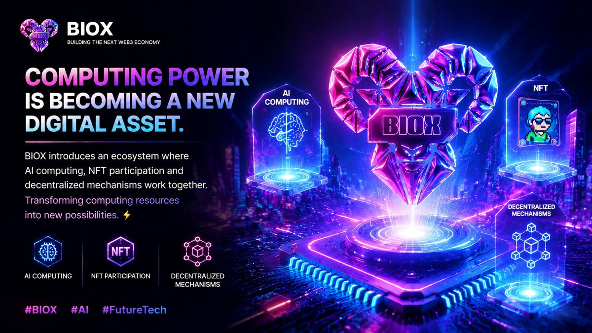 BIOX_BOB's tweet photo. Computing power is becoming a new digital asset.

BIOX introduces an ecosystem where AI computing, NFT participation and decentralized mechanisms work together.

Transforming computing resources into new possibilities. ⚡

#BIOX #AI #FutureTech https://t.co/YiCe8EjhpB