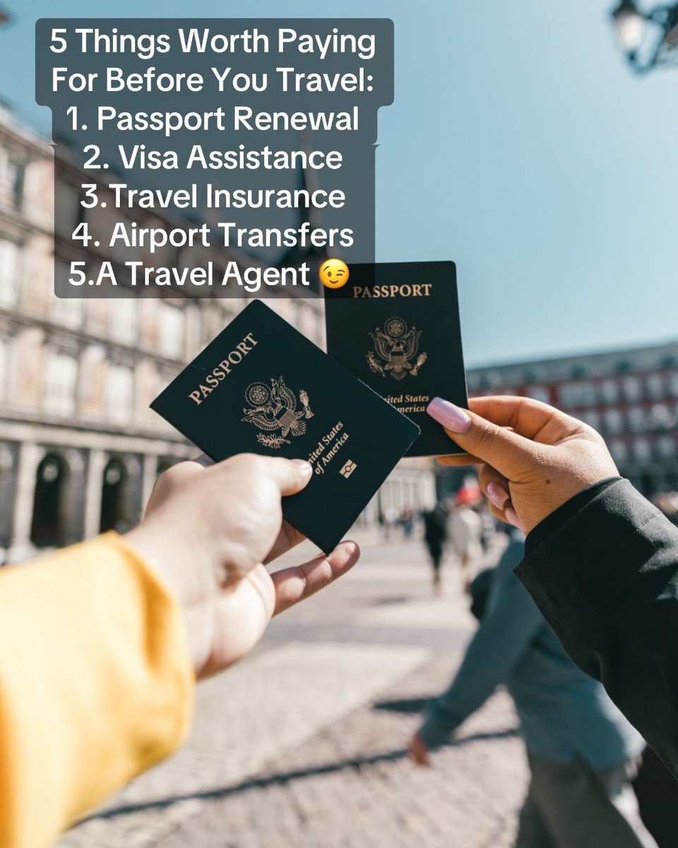 AListTravelTour's tweet photo. Some travel expenses are just worth the money ✈️🌍

Which one is non-negotiable for you? Let us know in the comments!

📩 Need help with your passport, visa, flights, or travel planning? A-List Travel &amp; Tours is here to help you travel with confidence.

#AlistTravelAndTours https://t.co/VuTrABaQiW