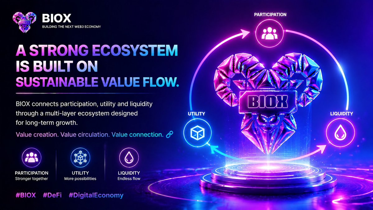 BIOX_BOB's tweet photo. A strong ecosystem is built on sustainable value flow.

BIOX connects participation, utility and liquidity through a multi-layer ecosystem designed for long-term growth.

Value creation. Value circulation. Value connection. 🔗

#BIOX #DeFi #DigitalEconomy https://t.co/i2FlayM03R