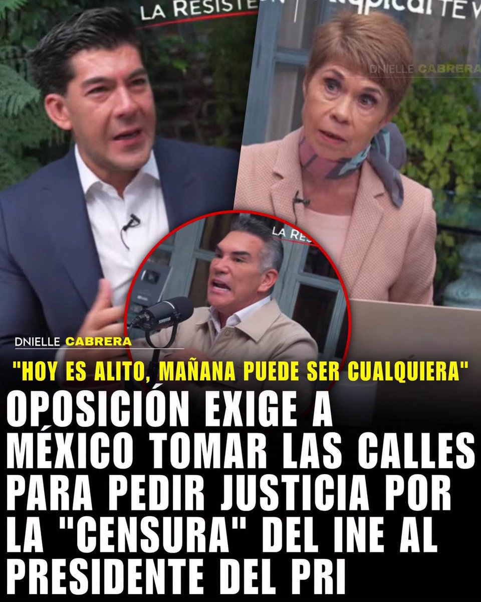 DnielleCabrera's tweet photo. 🚨 OPOSICIÓN EXIGE A MÉXICO TOMAR LAS CALLES!

Tras la regañiza que le metió el INE a Alito Moreno por andar de bravucón, la oposición aseguró que México “tendrá que hacer su parte tomando las calles” para pedir justicia por el presidente del PRI, ya que según ellos, hoy fue él, pero mañana podría ser cualquiera de nosotros 💔