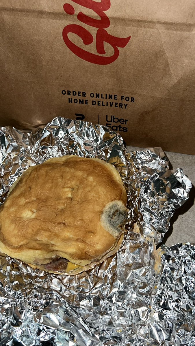 voddkay's tweet photo. esos rastreros de gilligan mandaron esa hamburguesa con el pan moldy y con mal olor. como no se dieron cuenta? que asco manito https://t.co/lL88fKPLKv