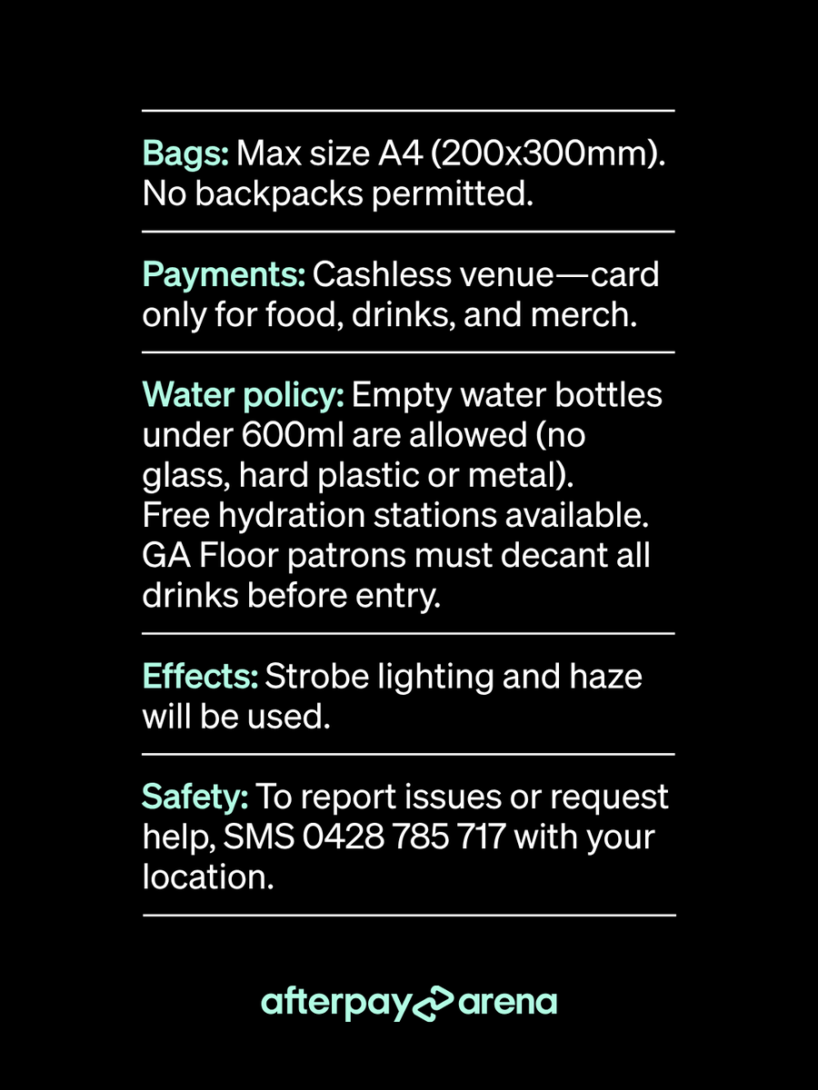 afterpayarena's tweet photo. Massive Attack arrives at Afterpay Arena, formerly known as Qudos Bank Arena, this Sunday 9 August.

Plan your visit with everything you need to know before you arrive.

Tickets are still available here: https://t.co/FYQJDXWwEb https://t.co/9AMimrrKMF