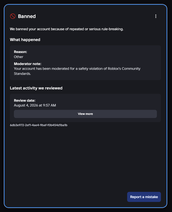 suns4lt's tweet photo. @Roblox Your AI Moderation is still banning people for literally no reason, you can freely check my user 'bartosz737' - in fact it didn't even give me evidence of anything I did lmao

we are totally joyous to see your appeals team is dead silent on many cases for a while!!!! https://t.co/LofPOhT5um