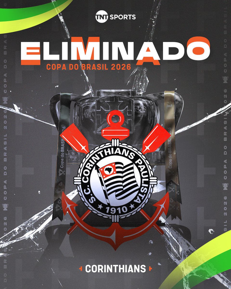 TNTSportsBR's tweet photo. CORINTHIANS TÁ FORA DA COPA DO BRASIL! ❌ 
Fim da linha pro atual campeão... O Timão caiu pro Internacional. 

#CopaDoBrasil #FBR https://t.co/264fZm1IUJ