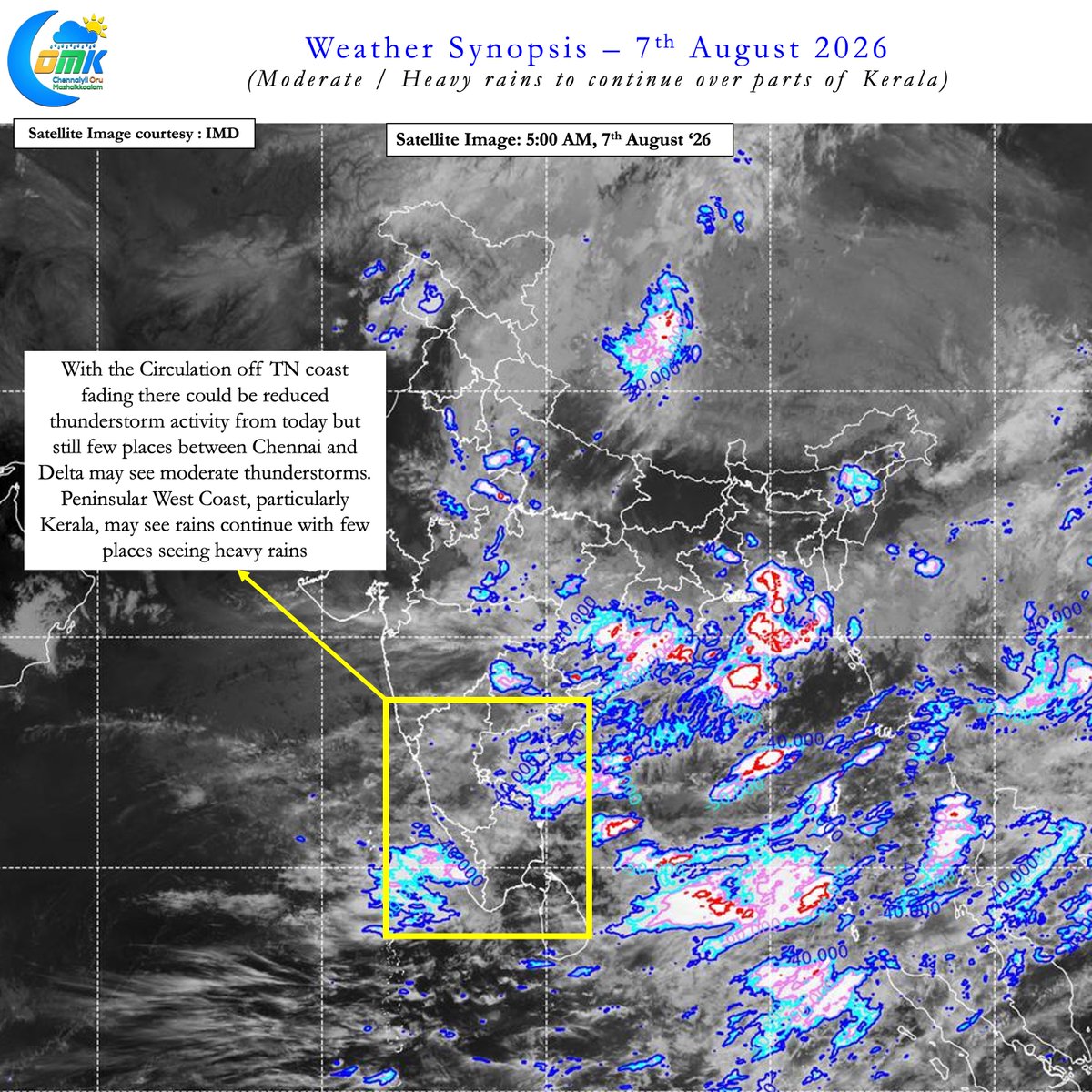 ChennaiRains's tweet photo. With the cyclonic circulation off the TN coast fading thunderstorm activity over the plains of TN may slightly reduce though we may still see few places come under moderate thunderstorms during the evening hours between Chennai and Delta. As always real time conditions will decide the areas that get the rains with chance for Chennai and suburbs remaining as high as the last couple of days. Meanwhile Kerala may see widespread continue today as well.