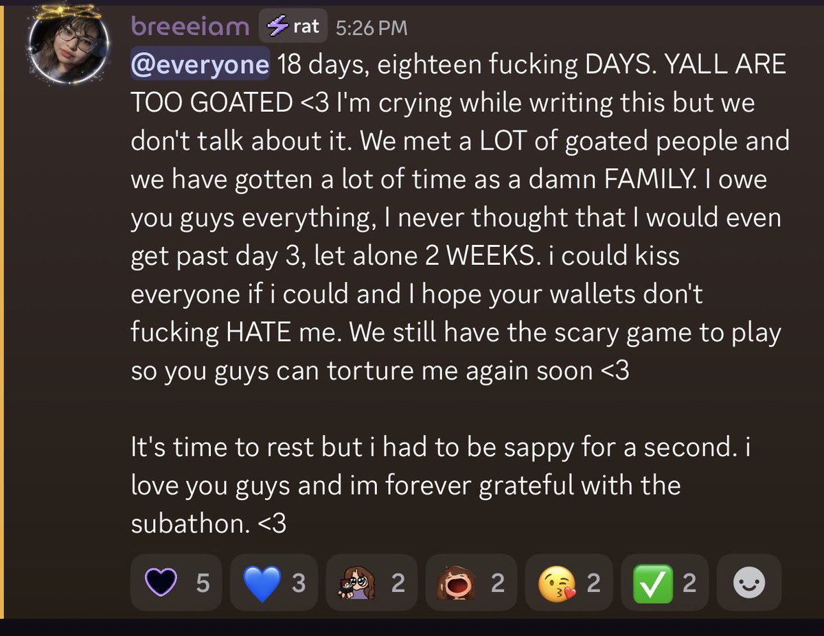 breeeiam's tweet photo. 1st subathon went for 18 days <3 am i sad? yes. did i want it to end? no ;-; https://t.co/al3mujz4Qp