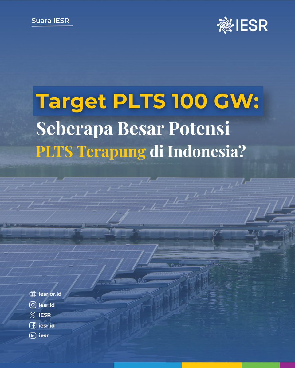 IESR's tweet photo. Sobat Essentials! ☀️ 

Tahukah kamu? Indonesia memiliki potensi #PLTSterapung yang sangat besar. IESR mengidentifikasi 77,8 GW kapasitas yang layak secara finansial dan tersebar di 179 lokasi di seluruh Indonesia.

Namun, potensi ini tidak akan berkembang tanpa dukungan kebijakan dan infrastruktur yang memadai.