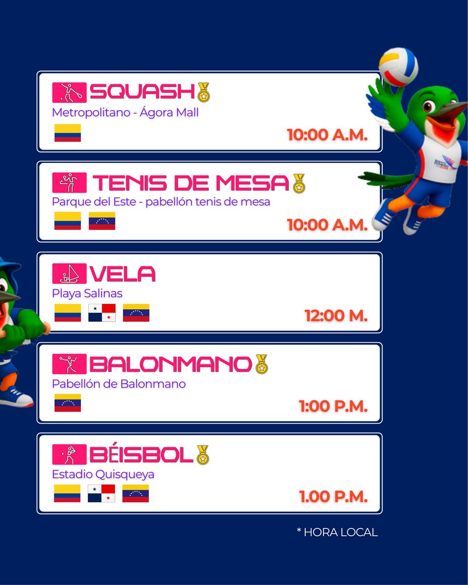 ODEBOprensa's tweet photo. Programación deportiva 7 de agosto, para los CON’s ODEBO, Juegos Centroamericanos y del Caribe Santo Domingo 2026 🇨🇴🇵🇦🇻🇪

#SantoDomingo2026 #JuegosDelCentenario https://t.co/SD9bPpxXTX