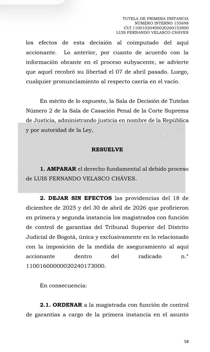 jcamilobolanos's tweet photo. 🚨 lo dijimos en su momento. Importante precedente de la @CorteSupremaJ (STP14534-2026): en el sistema penal acusatorio el juez de control de garantías no puede sustituir a la Fiscalía imponiendo una medida de aseguramiento más gravosa que la solicitada. El control judicial protege derechos; no reemplaza la iniciativa de las partes. #DebidoProceso #SistemaAcusatorio #MedidasDeAseguramiento