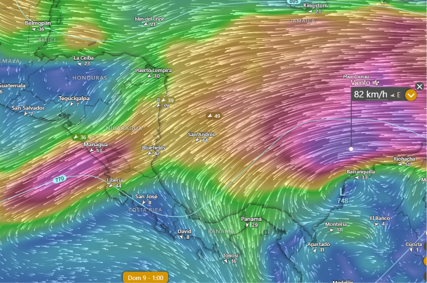 hidromet's tweet photo. Polvo+Chorro de Bajo Nivel, rodean y acompañan la  nueva Onda Trop, la cual cruzará entre el 9 al 10 de agosto, por lo que se presentarán tormentas aisladas !!! mientras llega la Onda las lluvias estarán reducidas !!! https://t.co/bDqNdJIOxs