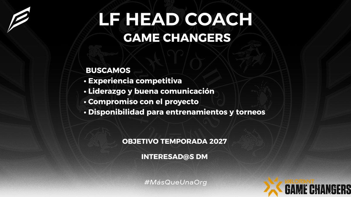 pegasus_esval's tweet photo. LF HEAD COACH | GAME CHANGERS 🪽

Buscamos Head Coach para nuestro roster de VALORANT GC.

Proyecto competitivo con visión a largo plazo y preparación para 2027.

Interesad@s → MD 📩
RTs se agradecen ♻️

#VCTGameChangers #VALORANT #LFT https://t.co/OhswEytaoP