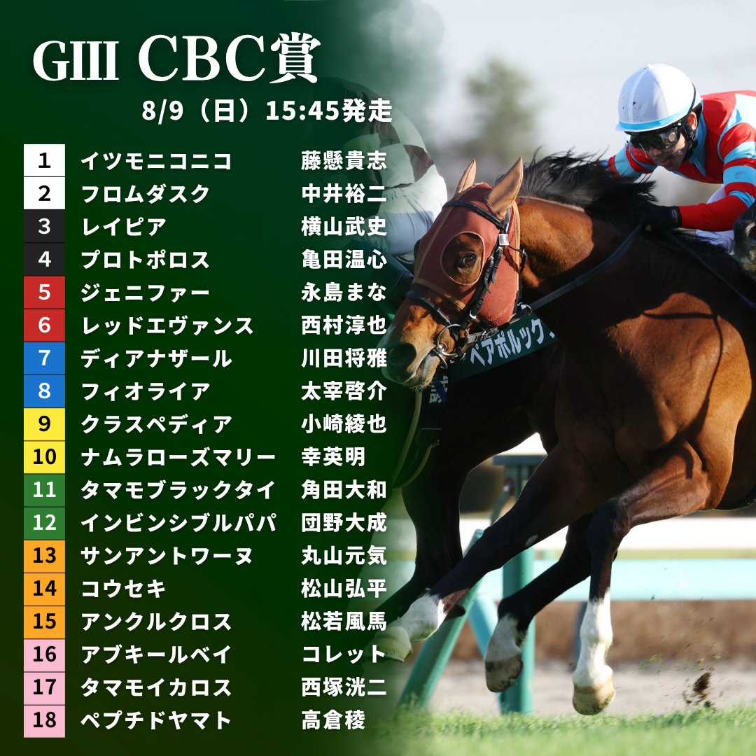 JRAVAN_info's tweet photo. 【#CBC賞】枠順が決定！👏 六甲アイランドSを勝ったディアナザールは4枠7番、高松宮記念で5着だったレイピアは2枠3番となりました。 https://t.co/fKdOa5iLtv