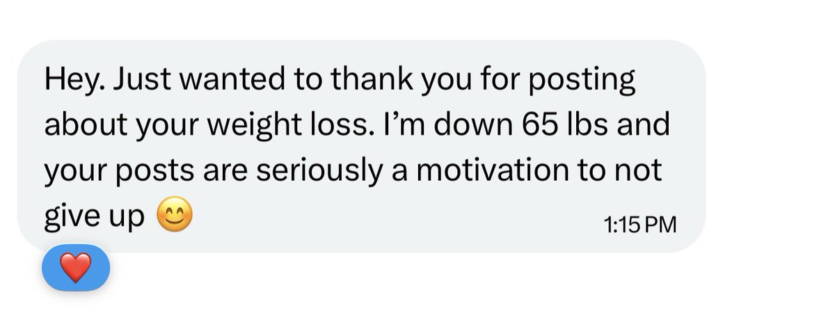 RoamingKam's tweet photo. “Stop posting about your weight loss”

“You post it weekly”

“We get it, you lost weight”

I won’t shut up. I am here to inspire. To let others know they’re not alone. 

These messages keep me going. 🥹❤️ https://t.co/P4icMz1rv9
