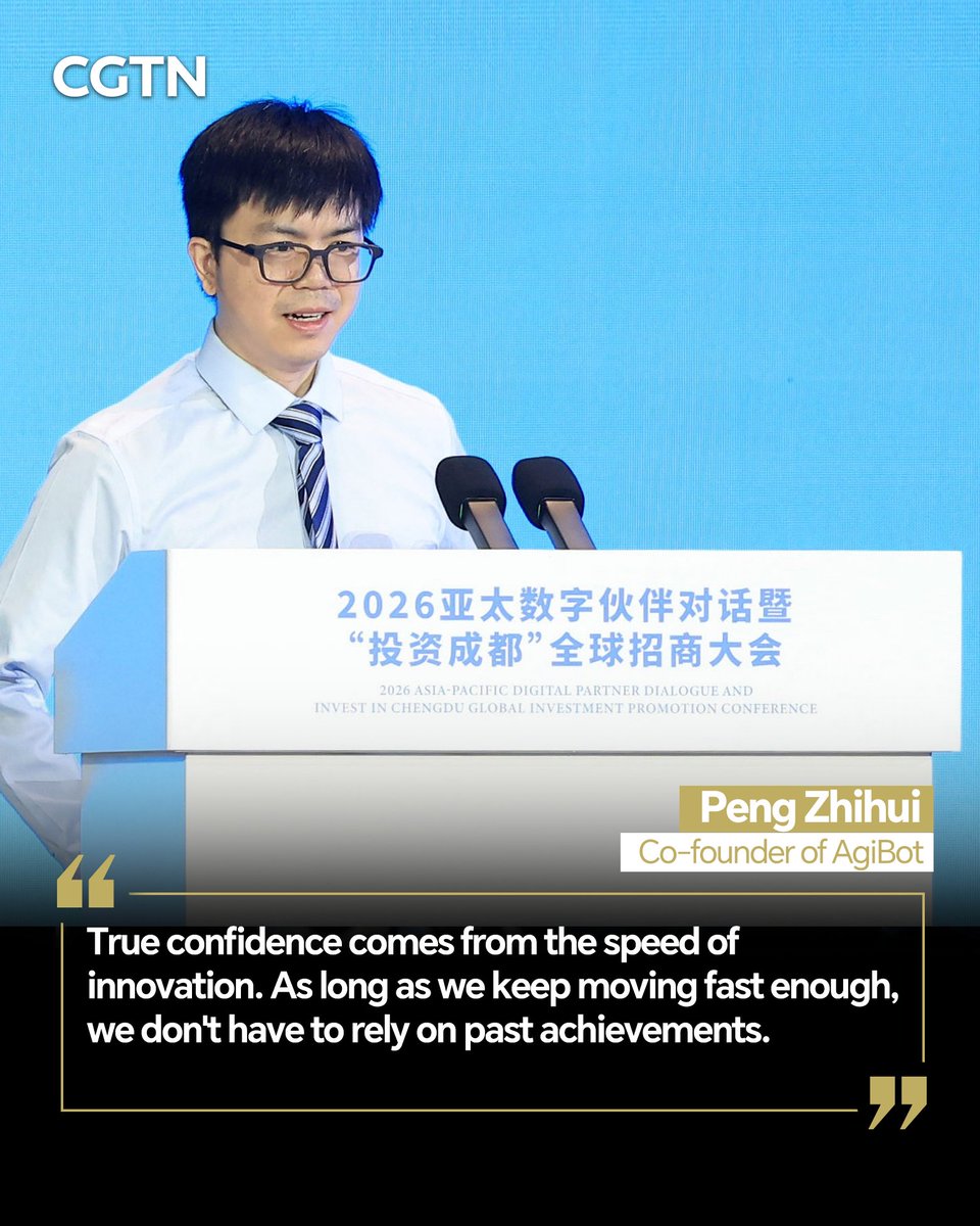 CGTNOfficial's tweet photo. He once built robots and robotic arms just to explore what was possible. Today, Peng Zhihui, better known online as "Zhihui Jun," is helping develop humanoid robots designed to work alongside humans. #TheFaces
Peng first gained popularity on social media platforms through his hands-on DIY projects, where he built robots and robotic arms and turned ideas from the lab into real-world creations. After working at Huawei, he co-founded AgiBot, focusing on humanoid robots and embodied intelligence systems designed for industrial and logistics scenarios.
Beyond developing robots, Peng believes in accelerating innovation through collaboration. His team has shared training data with the broader developer community, hoping to help advance the development of embodied AI. In March 2026, AgiBot announced the rollout of its 10,000th embodied robot, marking a new step in the development of humanoid robotics.
"True confidence comes from the speed of innovation. As long as we keep moving fast enough, we don't have to rely on past achievements," Peng Zhihui said.