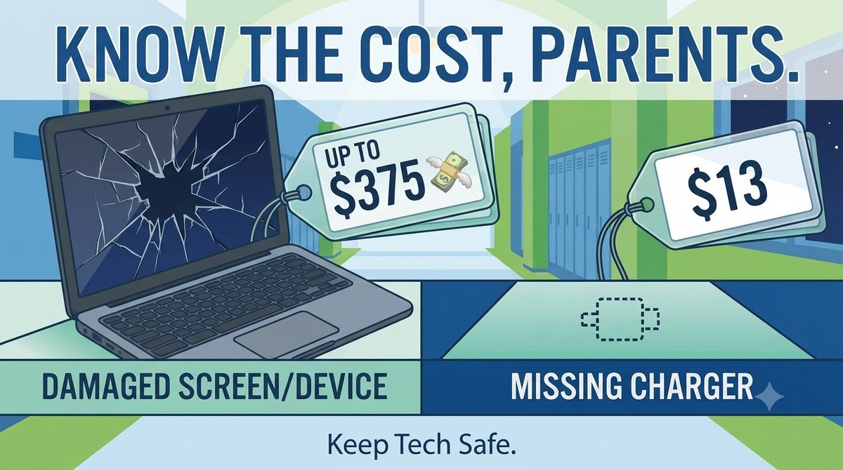 NISDTechTD's tweet photo. Did you know? Replacing a lost NISD charger is $13, while major screen or device damage can run up to $375 ๐ธ
Help your student keep track of their assigned Chromebook & power brick!
See your campus for more information.
#NISDFamily #NorthsideISD https://t.co/DpAIOKIJ6P