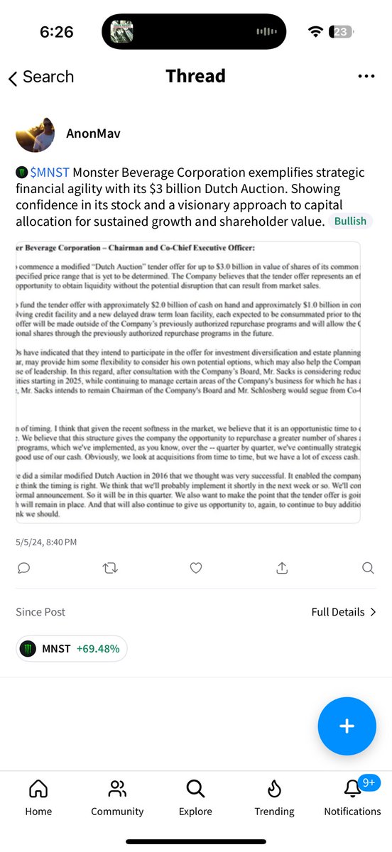 aceoc's tweet photo. @TrendSpider Been telling y’all about it since 2024. Got the charts &amp; research. Nobody cares though. The next one to deliver huge returns will also have nothing to do with AI. It used to be just a wish. Had fun in discord with members while it lasted. James was the coolest. $MNST https://t.co/lhZqZajKh2