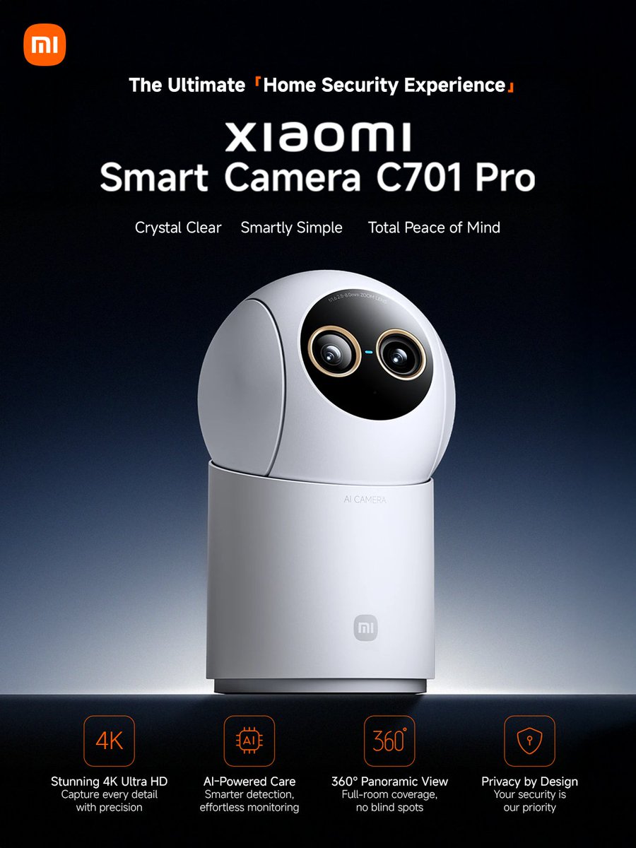 XiaomiMalaysia's tweet photo. Peace of mind starts at home. Whether you're keeping an eye on your little one or checking in on your furry friend, the #XiaomiSmartCamera C701 Pro is designed to help you stay connected at anytime, anywhere. 🏡

4K clarity, AI baby & pet monitoring, 360° coverage and enhanced privacy—all in one smart camera.
📌 Get yours now: https://t.co/WJGQOua3p9

#XiaomiMalaysia
