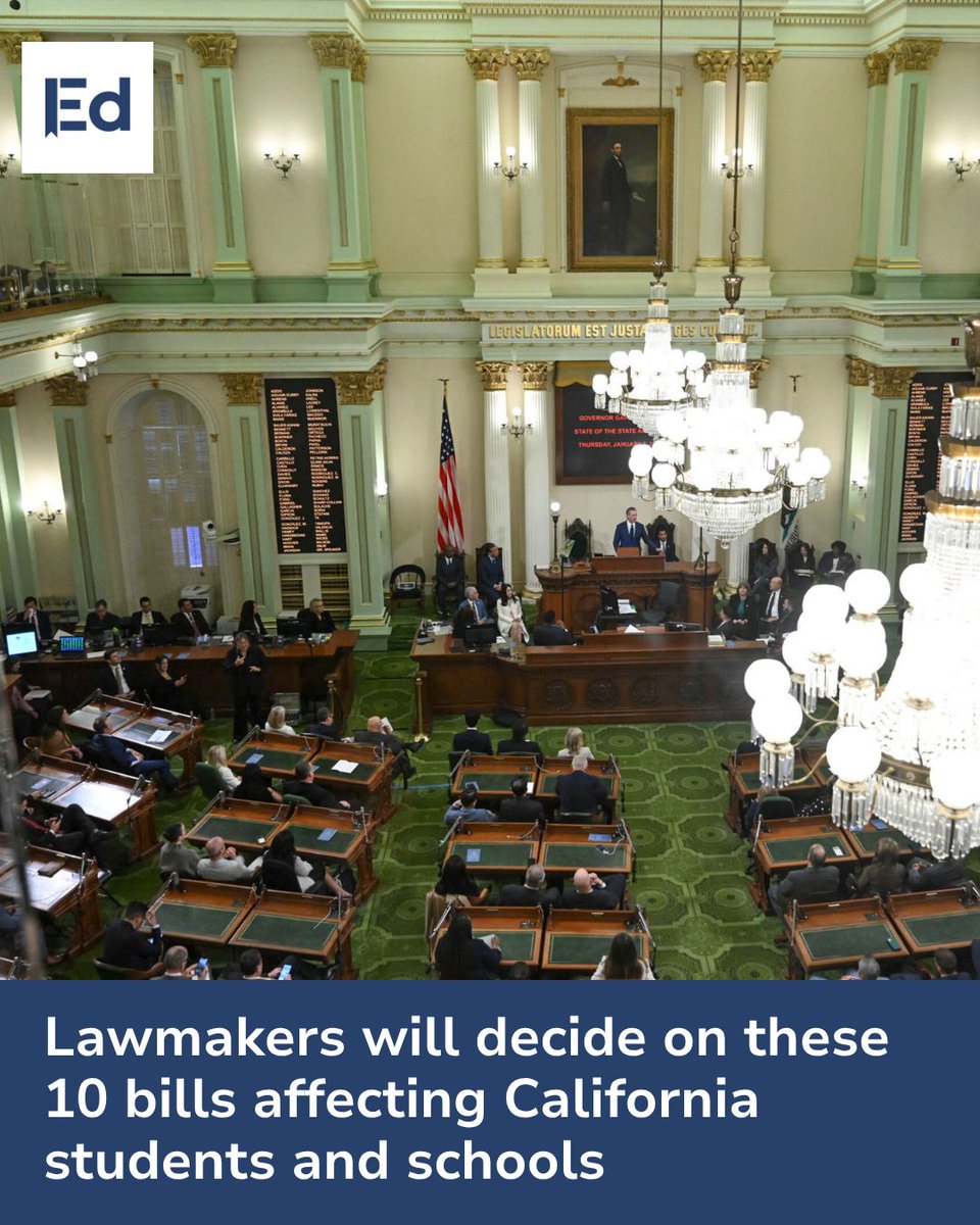 EdSource's tweet photo. Lawmakers will decide on these 10 bills affecting California students and schools 

LEARN MORE: https://t.co/SgmGLhKOf6 https://t.co/5nyUf6w9KT