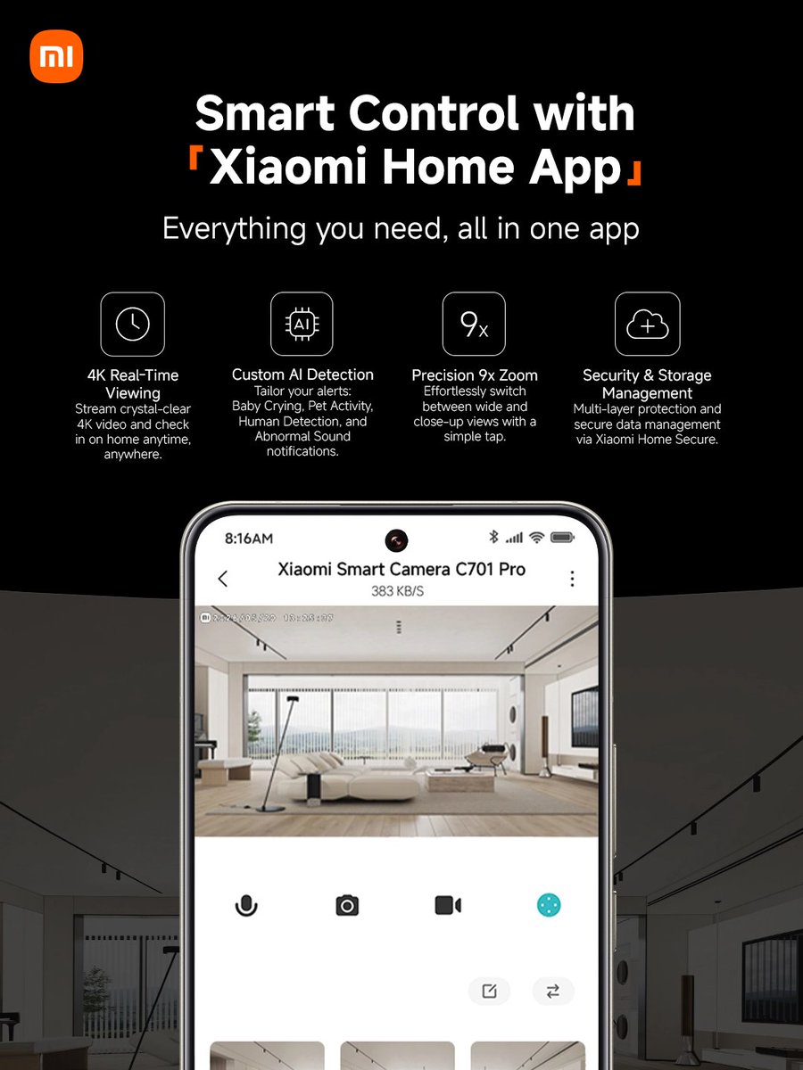 XiaomiMalaysia's tweet photo. Peace of mind starts at home. Whether you're keeping an eye on your little one or checking in on your furry friend, the #XiaomiSmartCamera C701 Pro is designed to help you stay connected at anytime, anywhere. 🏡

4K clarity, AI baby & pet monitoring, 360° coverage and enhanced privacy—all in one smart camera.
📌 Get yours now: https://t.co/WJGQOua3p9

#XiaomiMalaysia