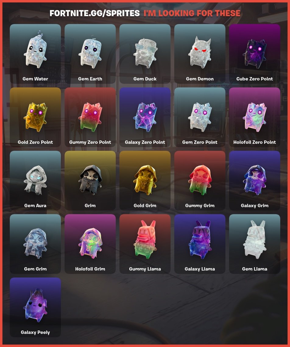 CrunchedDoomGuy's tweet photo. Looking to trade some more difficult Fortnite sprites before the season ends.
Here's what I do and don't have. https://t.co/tbVdJC9t7Q