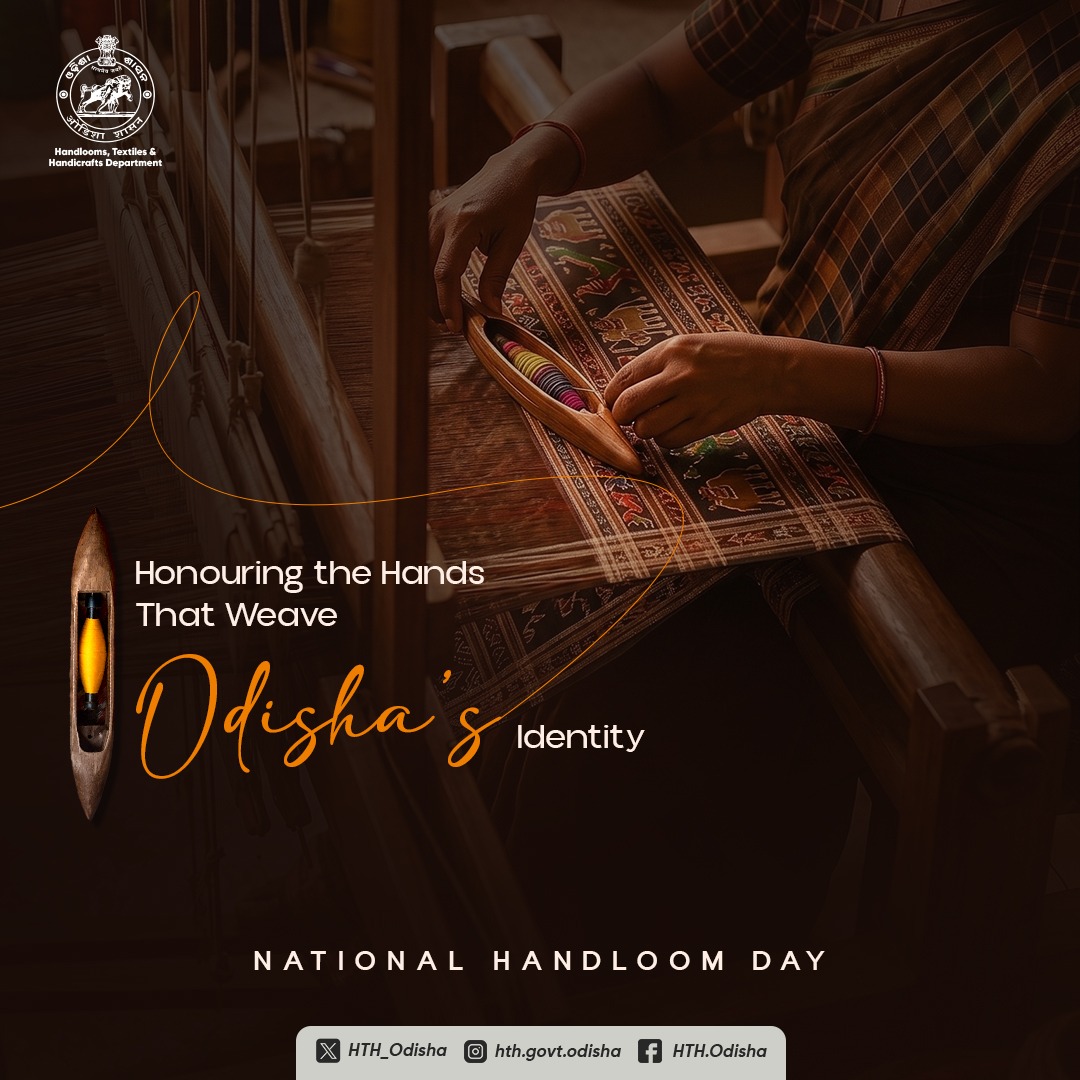 HTH_Odisha's tweet photo. Behind every handwoven masterpiece lies the skill, dedication and resilience of our weavers.

Every thread reflects patience. Every weave tells a story. Every handcrafted creation supports sustainable livelihoods and keeps our legacy alive.

This #NationalHandloomDay, let us honour the hands that weave Odisha’s pride, identity, timeless legacy and culture. May every individual own a piece of handloom and join in celebrating the weavers who keep our traditions alive and inspire the future.

#OdishaHandloom #VocalForLocal #MyHandloomMyPride #HandloomHeritage