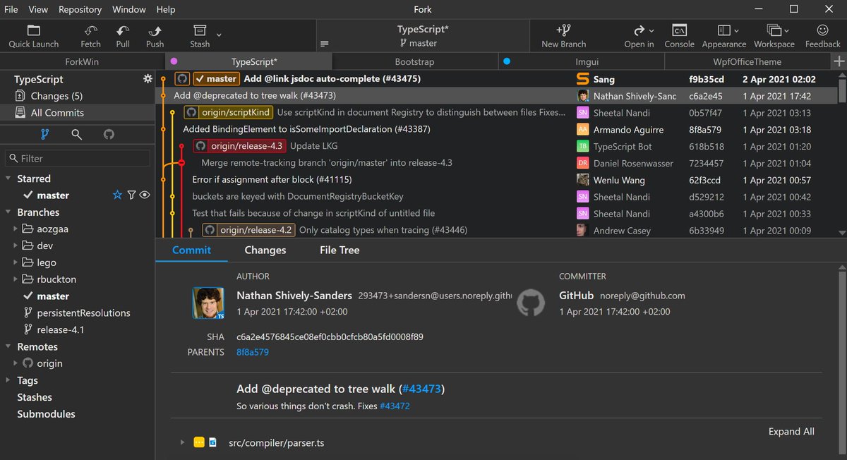 FilippoTarpini's tweet photo. If you've also been unhappy with git, I might have the solution you!
I personally don't really like any application that doesn't make an effort in to being extremely intuitive and offers a nice interface. For that reason, I always avoided command line.

So I tried Github Desktop, SourceTree, SourceGit, GitKraken etc.
All are decent but either lack features or are extremely slow (SourceTree has a nice interface and feature set but it's barely usable with UE).

Then I tried Fork... and oh my god!
It's lighting fast even on a repo with 999999999999999 commits. No more waiting, no more hangs. No more random errors like "git error 7cr2p0 cannot unlock because lock try to lock (or just give up)".

IT JUST WORKS!!!