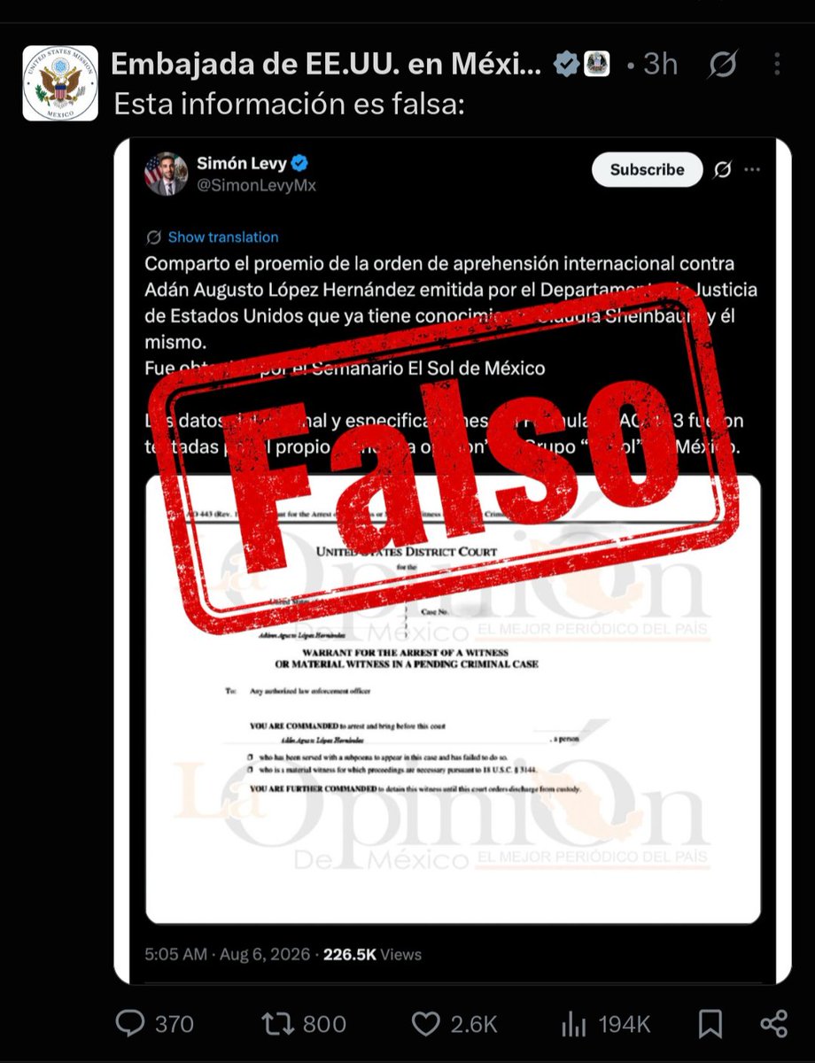 Dharma_spc's tweet photo. @mario_dico50 @adan_augusto Borra tu mamada, la cuenta oficial de la embajada de Estados Unidos acaba de desmentirlo. Tanto tu cómo Simon tienen mierda en la cabeza. Pendejos. https://t.co/NdCP9Snh1e