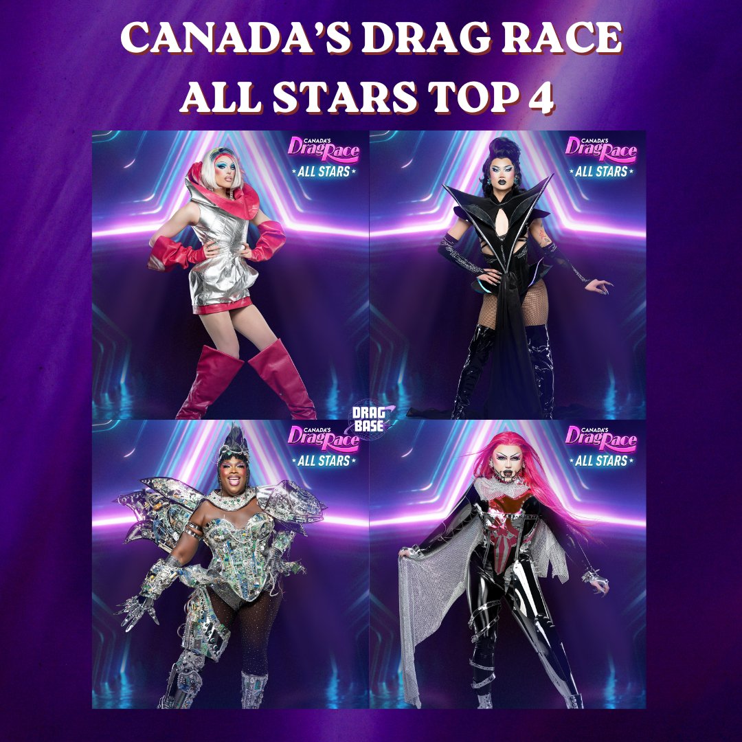 DragBasee's tweet photo. The finalists for #CanadasDragRace All Stars have been announced!
Who are you rooting for?
π#TeamSamiLandri
π#TeamAuroraMatrix
π#TeamJadaShadaHudson
π#TeamNearahNuff https://t.co/uw1hCiL1mK