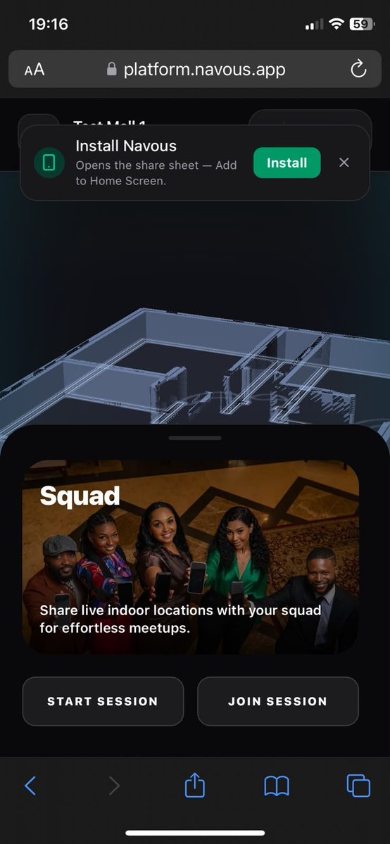 Michaelagoya's tweet photo. We just added group sessions to Navous.

​You can now create a Squad with your friends or family to track live locations inside venues, down to the exact room and floor level.
@navous_app https://t.co/ATcwpBSWNf