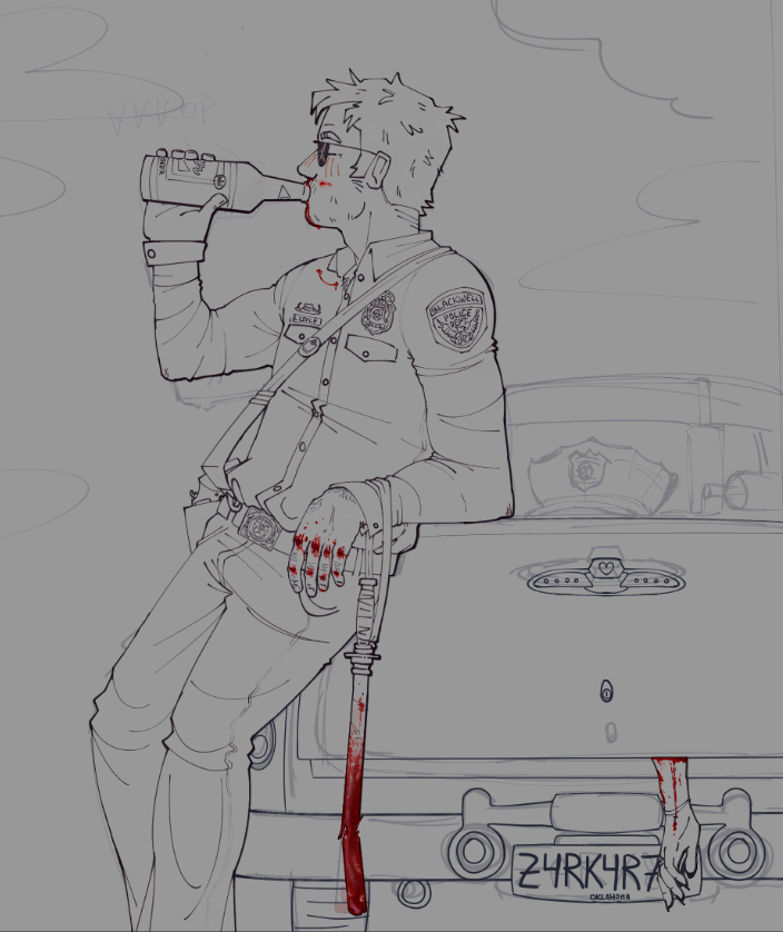 DefNotZark's tweet photo. Someday ill finish the Coyle Drinks While His Dead Wife Is In His Trunk drawing. but. not today. update i guess im nearly done w the lineart https://t.co/gwkaP4yo8p