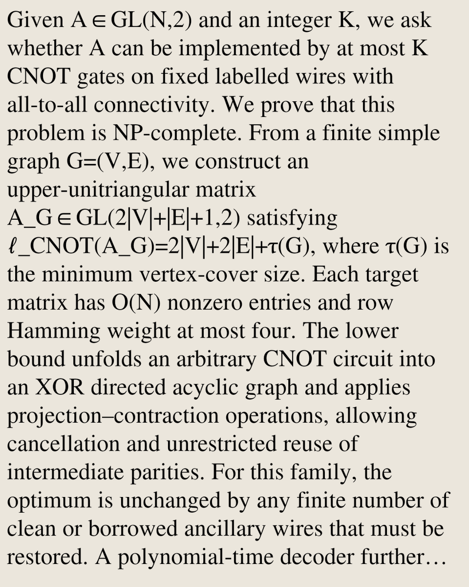 QuantumPapers's tweet photo. CNOT-Distance is NP-complete under all-to-all connectivity

Antonio Acuaviva, Arturo Acuaviva, Pablo Acuaviva
https://t.co/PsLSMoa6qy [𝚚𝚞𝚊𝚗𝚝-𝚙𝚑 𝚌𝚜.𝙲𝙲] https://t.co/rKcjMmgdtU