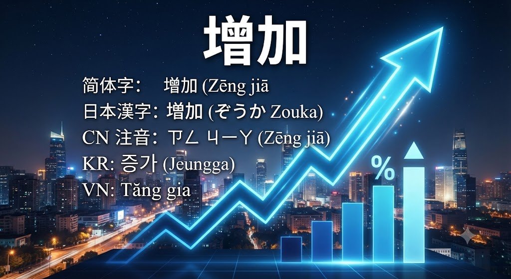 HocdoD26286's tweet photo. 增加
"Increase"
（简体字：增加、日本漢字：増加）

CN: ㄗㄥ ㄐㄧㄚ 、Zēng jiā
JP: ぞうか（Zouka）
KR: 증가（Jeungga）
VN: Tăng gia https://t.co/0SxI1N6VEu