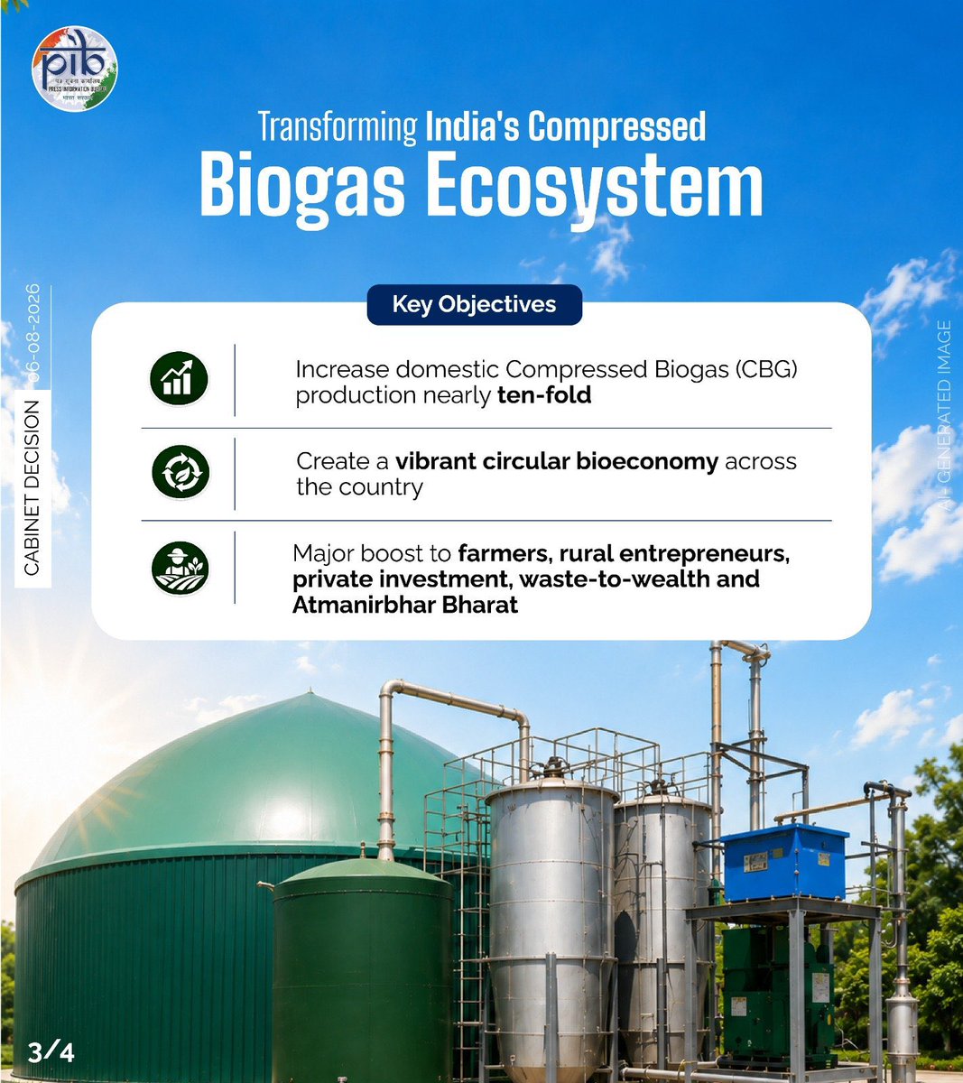 DrSJaishankar's tweet photo. Under the Chairship of PM @narendramodi, the Union Cabinet has approved the following far-reaching decisions:
✅ GOBARdhan, the National Circular Bioenergy Scheme, with a total outlay of Rs. 23731 crore, to be implemented from FY 2026-27 to FY 2035-36, aimed at increasing domestic Compressed Biogas production nearly ten-fold, mobilize large-scale private investment and create a vibrant circular bioeconomy across the country.
✅ Development of a 135.8 km, 4-lane access-controlled Guwahati-Tezpur Corridor of NH-15 in Assam, at a total capital cost of Rs. 8970.20 crore, providing seamless connectivity to key economic, social, and logistics nodes across Assam and Arunachal Pradesh.
#CabinetDecisions