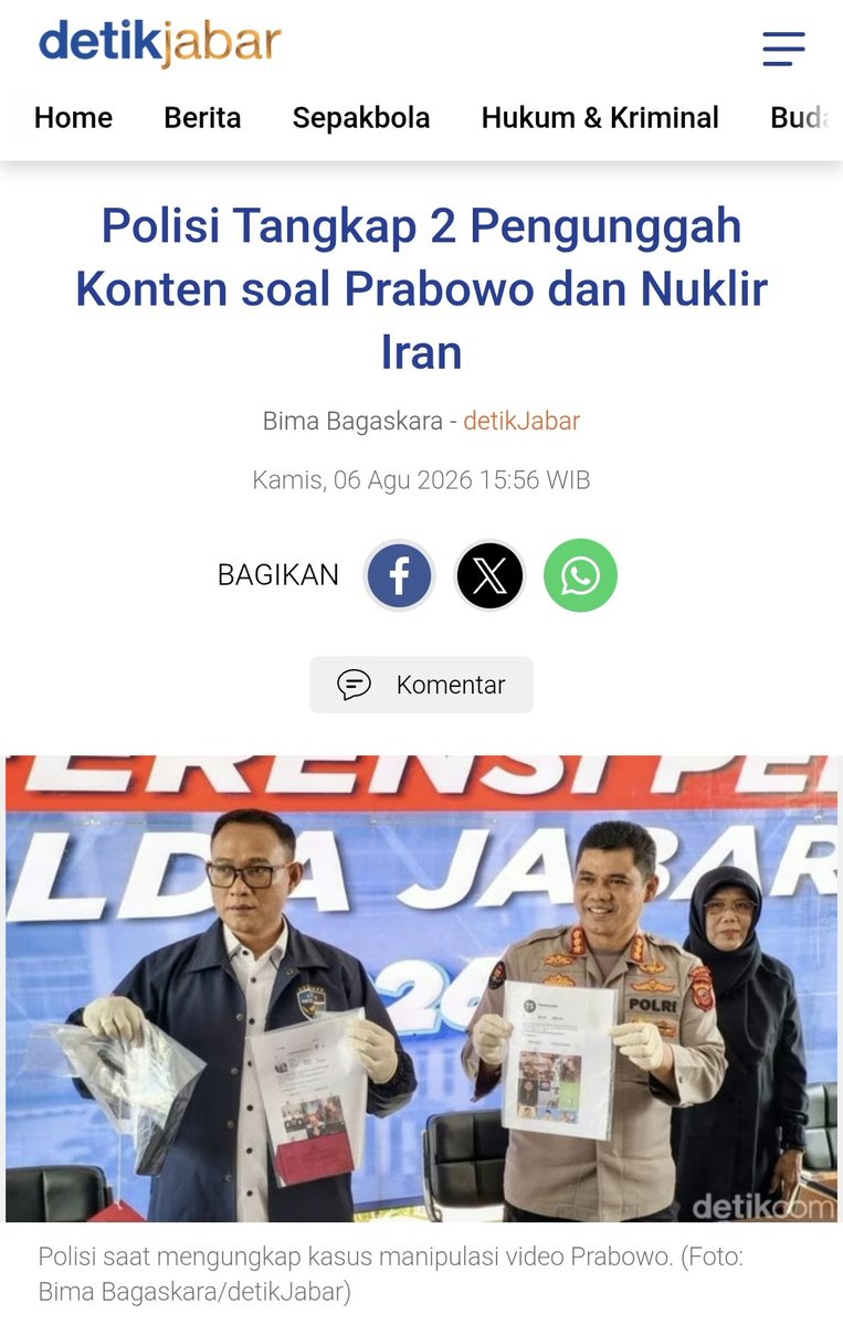 kurawa's tweet photo. Polisi menangkap 3 orang di Cimahi yang melakukan penyebaran DFK dengan narasi ANCAMAN  Pembunuhan  dan edit gambar video lewat AI.
Pelaku ada yang berstatus karyawan swasta dengan alasan hanya ingin viral/FYP saja.

Sudah diingatkan, menangis di Sel sudah Telat, Karir hancur https://t.co/dx0gVMz4NB