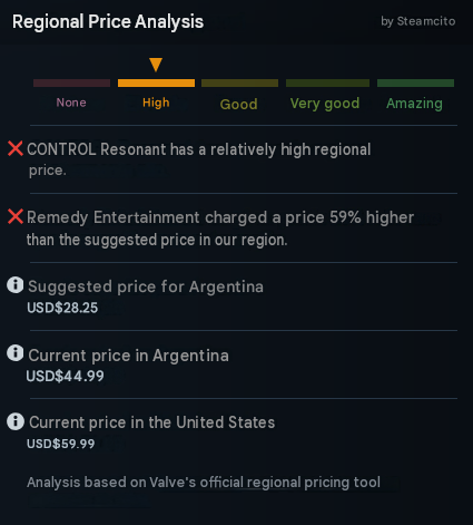KazMsf's tweet photo. @MikaelKasurinen Will Control: Resonant have regional pricing for Argentina? other games published by Remedy on Steam have it (FBC: Firebreak, Control, Alan Wake) but currently Resonant is not part of that list.
#Control
#ControlResonant
#RemedyEntertainment https://t.co/3aGMHC3ZRY