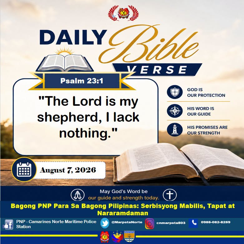MarpstaNorte's tweet photo. Daily Bible Verse | Psalm 23:1
#BagongPilipinas
#ByLandAndSeaWeOvercome
#ToServeandProtect
#BagongPNPparaSaBagongPilipinas:SerbisyongMabilisTapatAtNararamdaman https://t.co/ambmnHwPXh