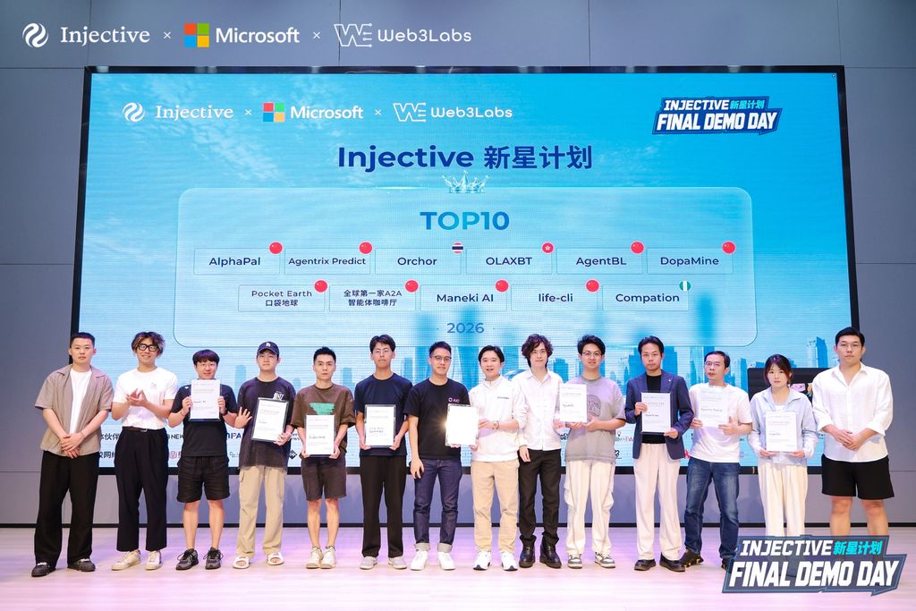 injective's tweet photo. The Injective Nova Program is officially complete.

Co-hosted by @Microsoft and @Web3Labs, the program brought together 89 projects from over 10 countries for a multi‑month journey of building and scaling AI × Web3 applications.

3 winners were selected from the top 10 teams. 🧵 https://t.co/SW8PYeCUop